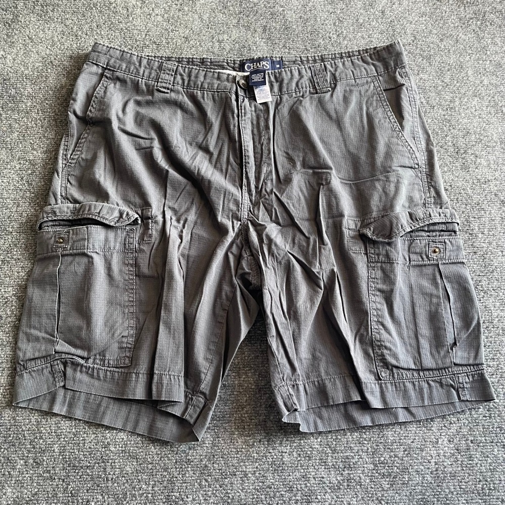 Chaps Mens Grey Ripstop Cotton Cargo Shorts Size 38 Charcoal Utility Gorpcore